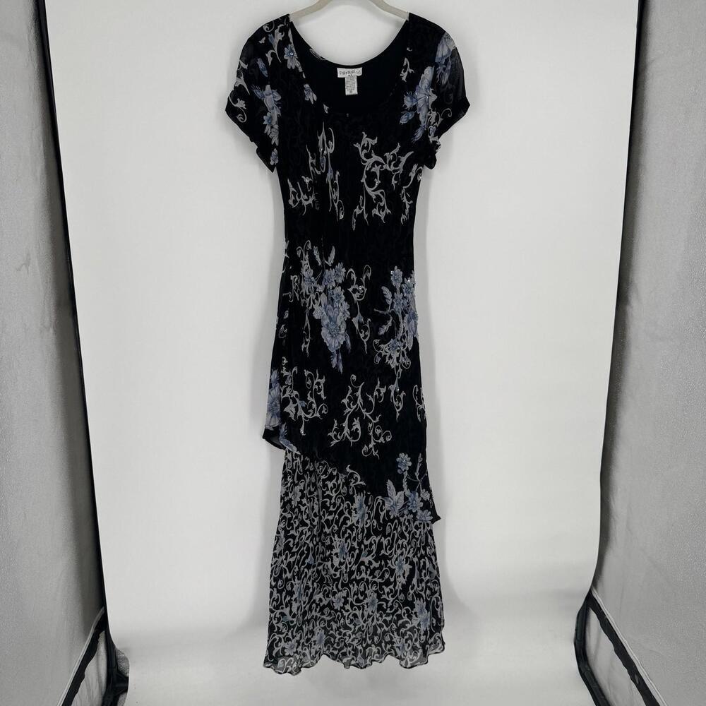 Vintage dress 8 black blue maxi dark floral romantic y2k 90s grunge hoco dance